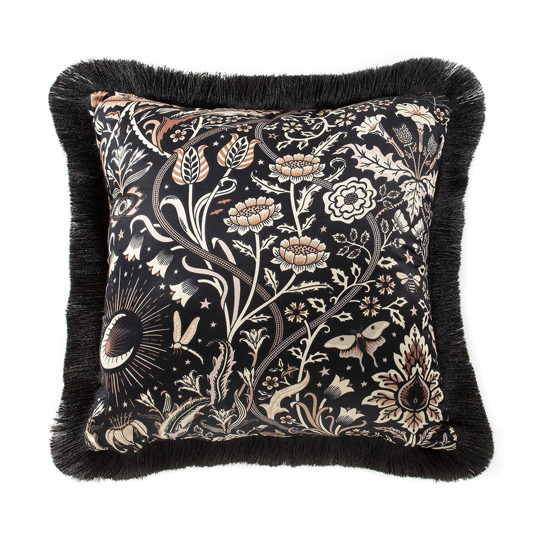 Night Garden Throw Pillow - Black