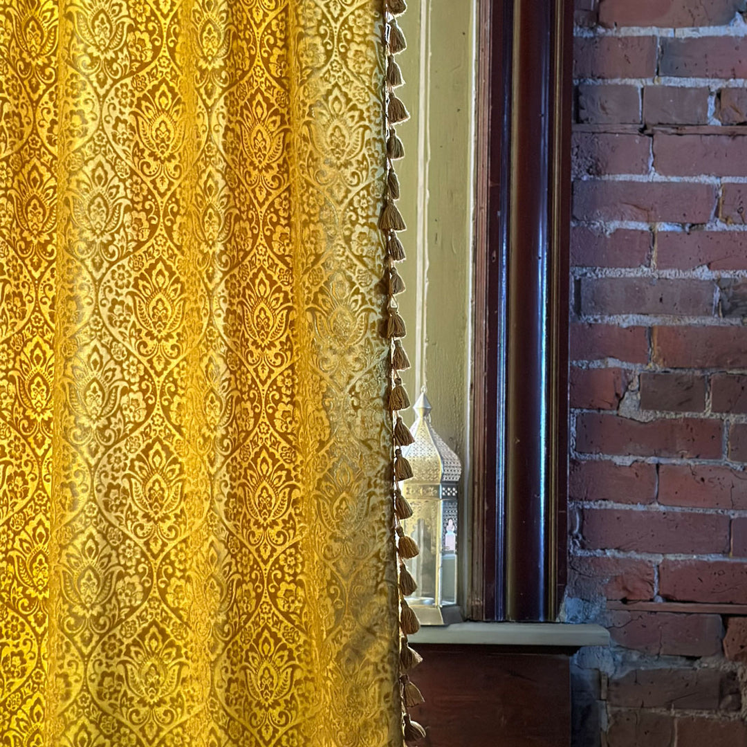 Damask Velvet Curtain - Citron