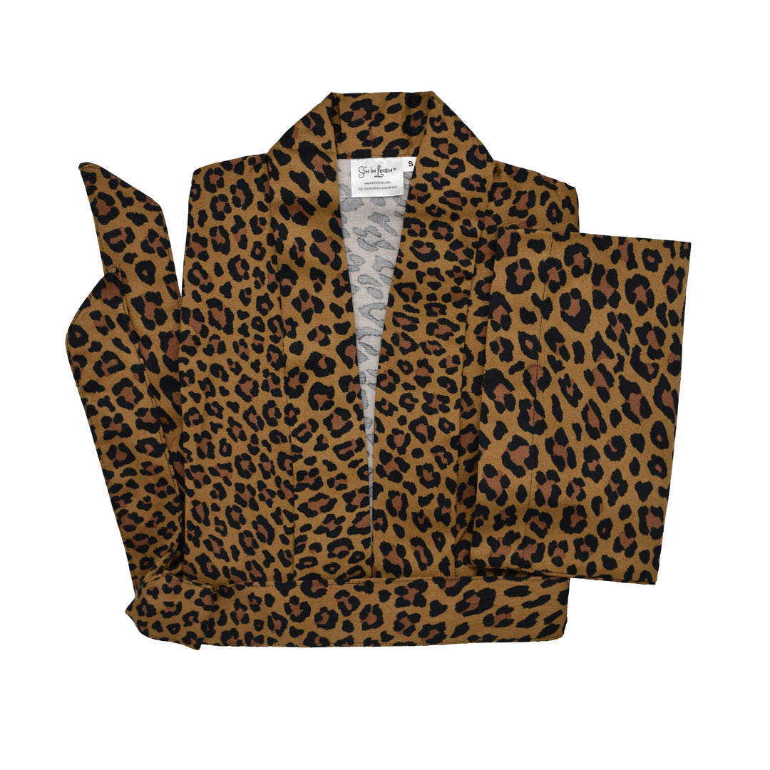 Shiraleah Lelo Leopard Print Robe, Grey S/M